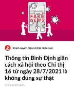 Thông tin Bình Định giãn cách xã hội theo Chỉ thị 16 từ ngày 28.7.2021 là không đúng sự thật